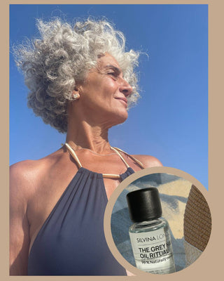 How to protect your grey hair when you swim. The exact routine Silvina follows before and after every swim, including the one step that makes all the difference.